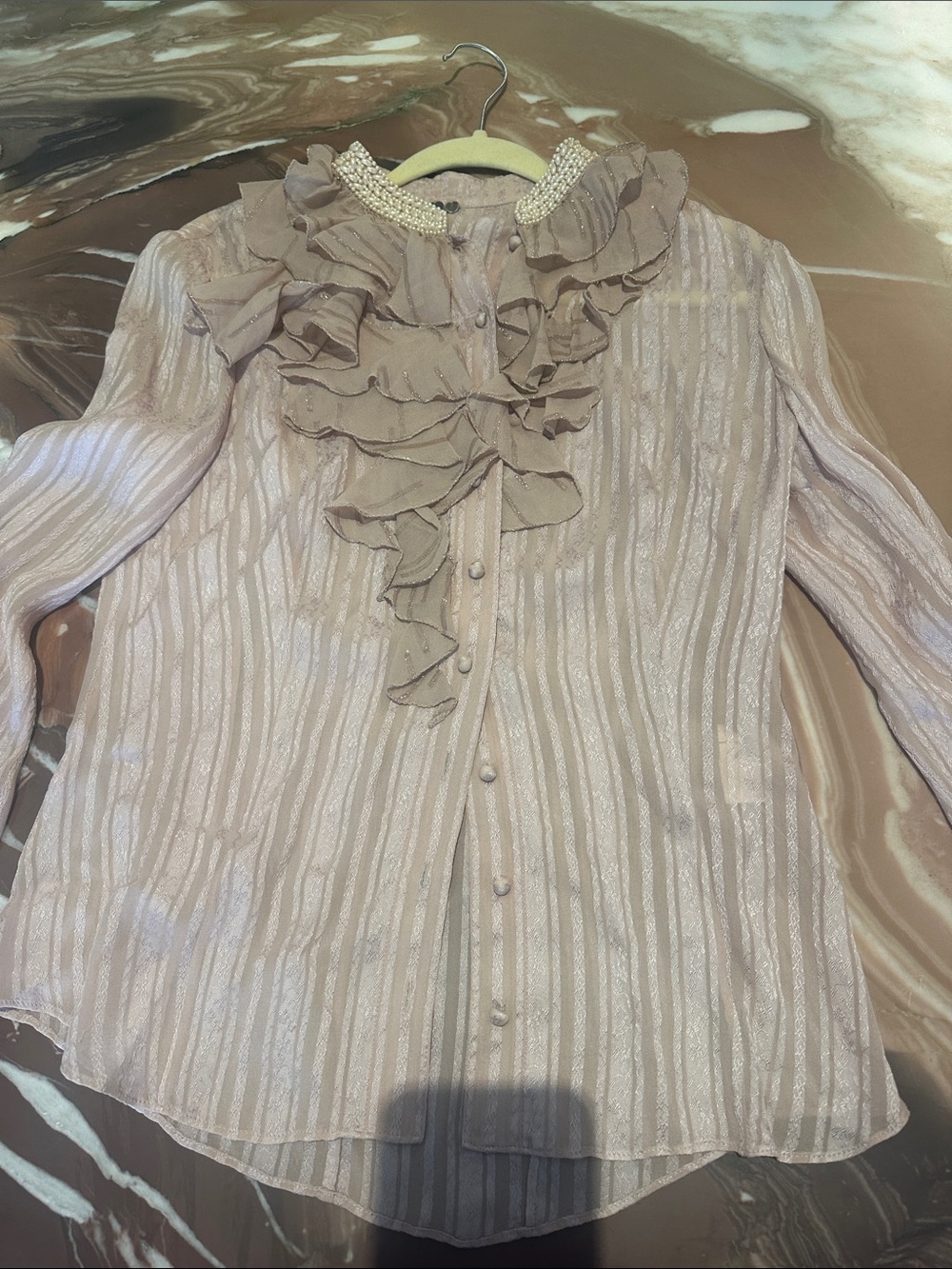 Y and Kei, Korean Deaigner, Women's Ruffled Pearl-Collar Blouse - Pink